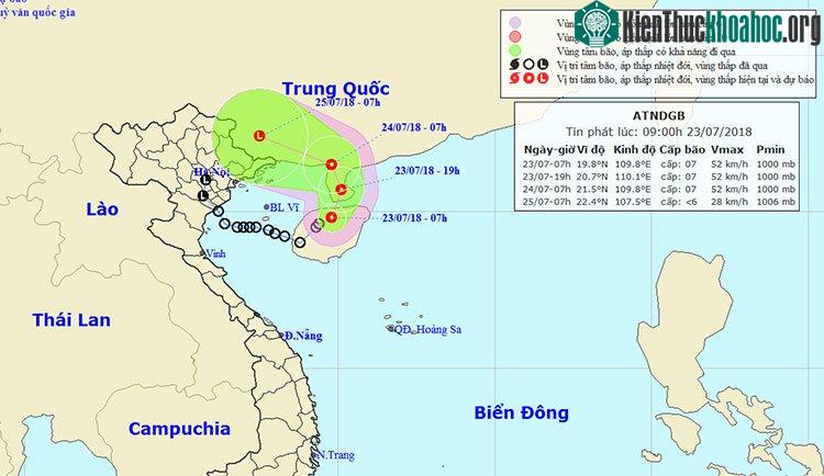 Vị trí và hướng di chuyển của áp thấp nhiệt đới.