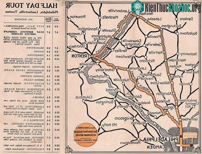 Bản đồ lộ trình đầu tiên tại Mỹ với điểm mốc là trạm xăng của Gulf nơi nó được bán.