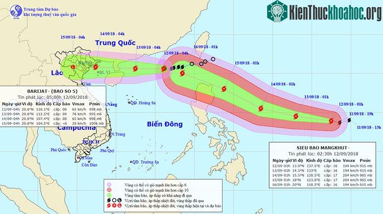 Vị trí và hướng di chuyển của bão số 5.