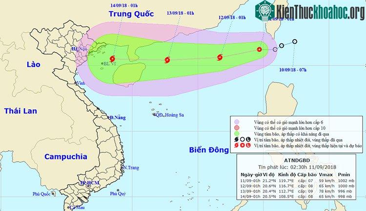 Hướng di chuyển của áp thấp nhiệt đới.