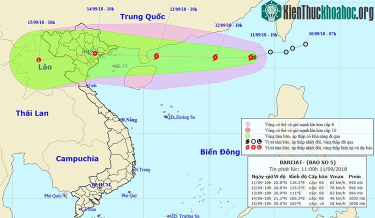 Hướng di chuyển của bão số 5.