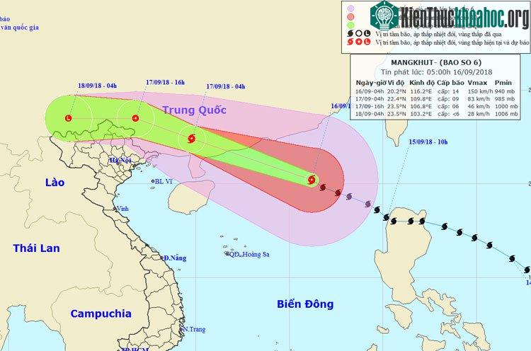Hướng di chuyển của bão Mangkhut.
