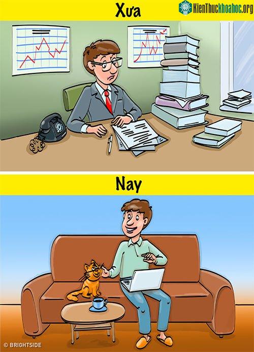 Đống tài liệu của trước đây đã thay thế bằng máy tính xách tay nhỏ gọn.