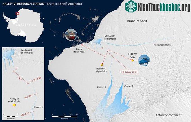 Vết nứt mang tên Chasm 1 vẫn tiếp tục nở rộng, khiến tương lai trạm Halley trở nên bất định hơn.