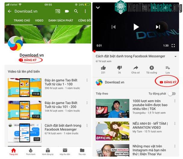 Bạn có thể đăng ký theo dõi kênh Youtube ngay video đang xem bằng cách nhấn chọn nút Đăng ký bên phải tên kênh.