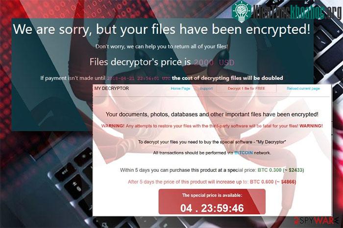 Virus thông báo tập tin đã bị mã hóa và yêu cầu thanh toán 2000 USD để được giãi mã.