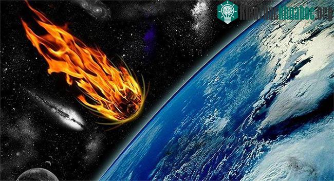 Phác họa cảnh thiên thạch bốc cháy ngùn ngụt khi lao xuống Trái đất.