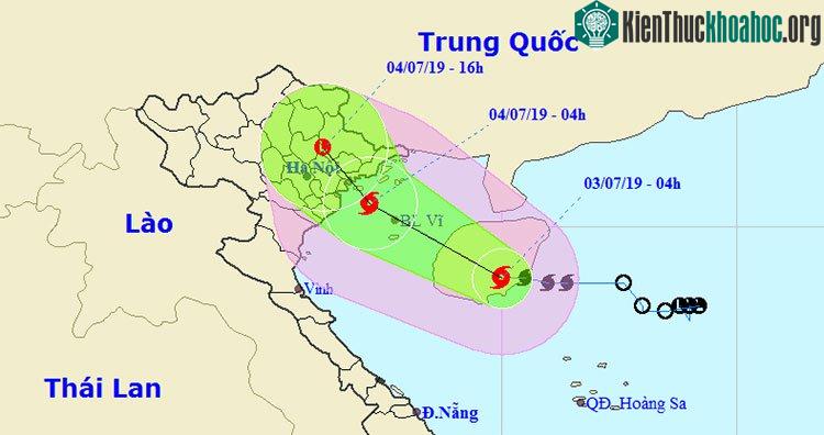 Vị trí và hướng di chuyển của bão số 2.
