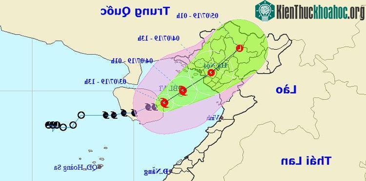 Vị trí và hướng di chuyển của bão số 2.