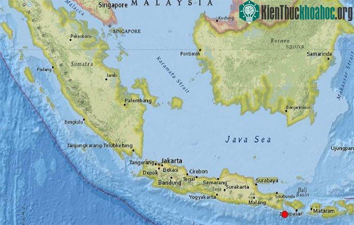 Vị trí của cơn động đất 6,1 độ richter diễn ra tại Indonesia hôm nay.