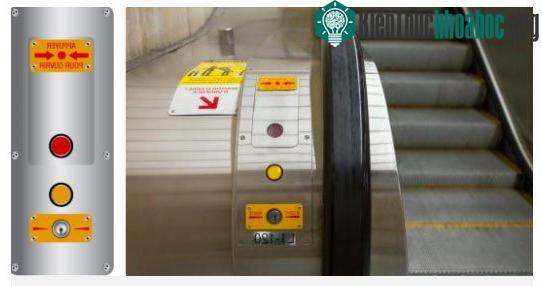 Vị trí nút "Dừng khẩn cấp" của thang cuốn.
