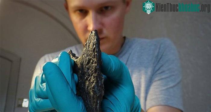 Tiến sĩ Leszek Gardeła nghiên cứu một chiếc rìu cổ.