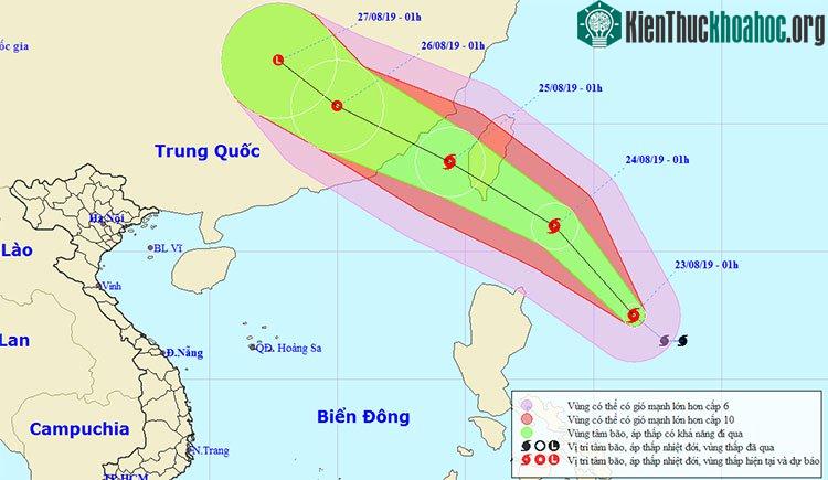 Vị trí và hướng di chuyển của bão Bailu.