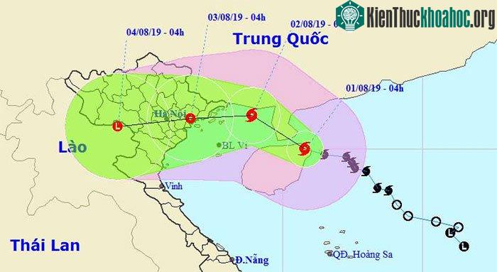Vị trí và hướng di chuyển của bão số 3.
