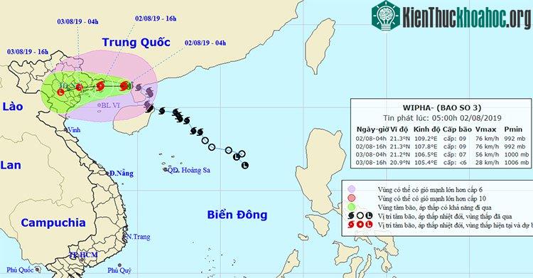Vị trí và hướng di chuyển của bão số 3.