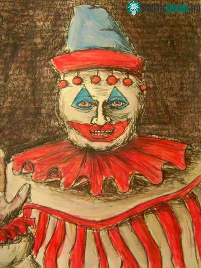 Một trong nhiều bức vẽ về chú hề mà tay sát nhân John Wayne Gacy để lại.