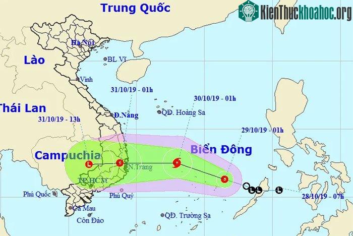 Vị trí và hướng di chuyển của áp thấp nhiệt đới.