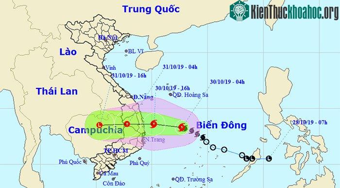Vị trí và hướng di chuyển của bão số 5.
