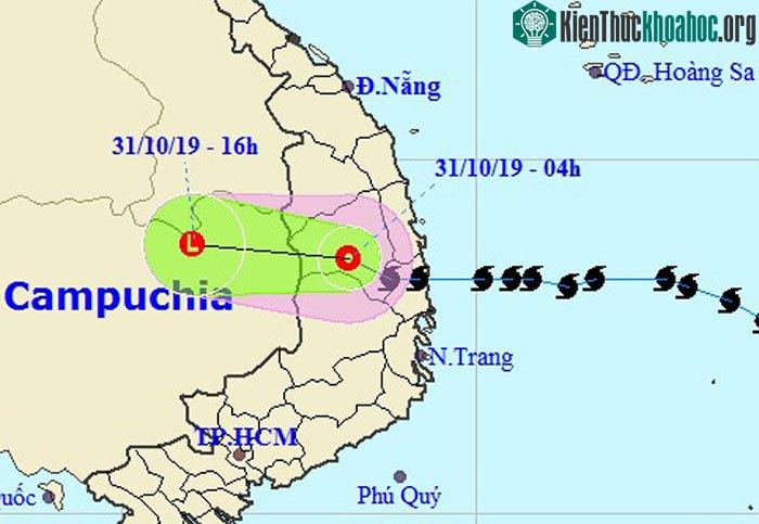 Hướng đi của áp thấp nhiệt đới của Trung tâm dự báo Khí tượng Thủy văn Quốc gia.