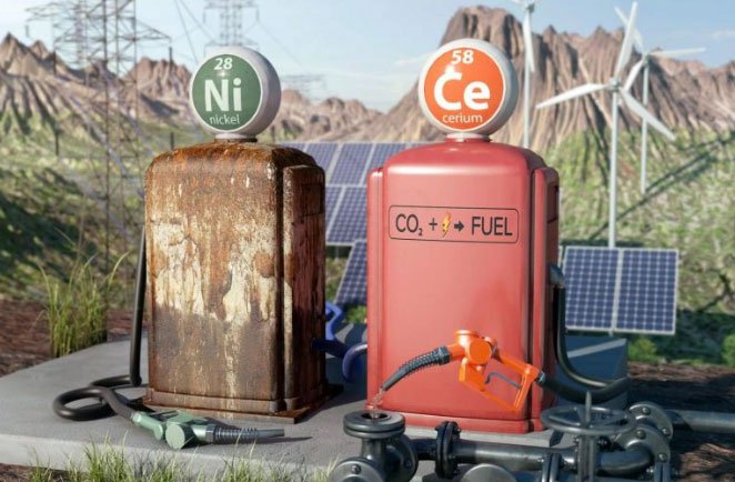 Minh họa thể hiện điện cực niken giống như một máy bơm nhiên liệu cũ bị hỏng