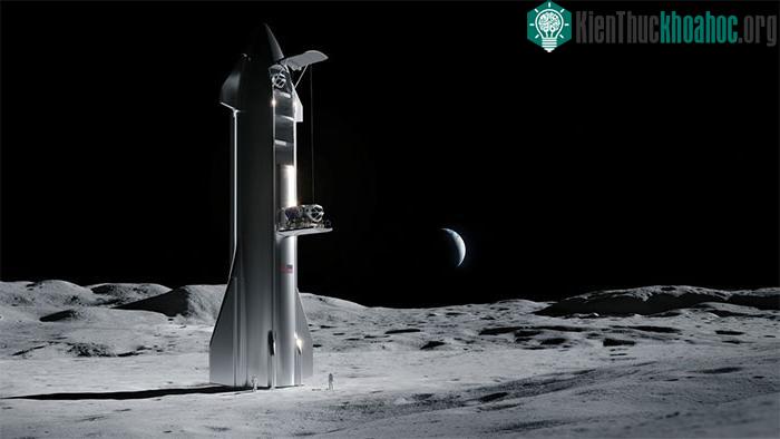 Đồ họa mô phỏng tàu đổ bộ Starship trên bề mặt Mặt Trăng