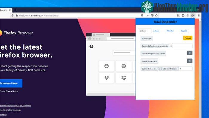 Total Suspender trên FireFox giúp bạn giữ trình duyệt không bị quá tải khi mở quá nhiều tab hay cửa sổ trình duyệt.