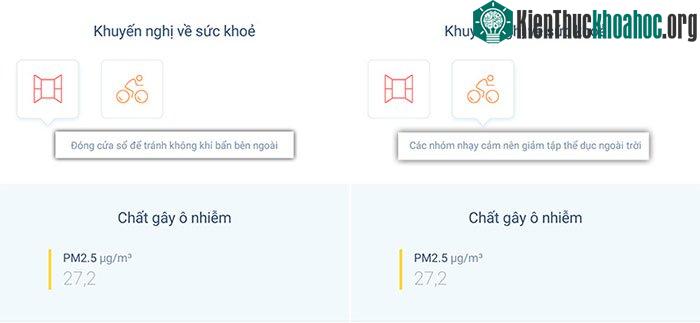 Tùy vào chất lượng không khí tại mỗi thời điểm, ứng dụng sẽ đưa ra các khuyến cáo phù hợp nhất cho bạn