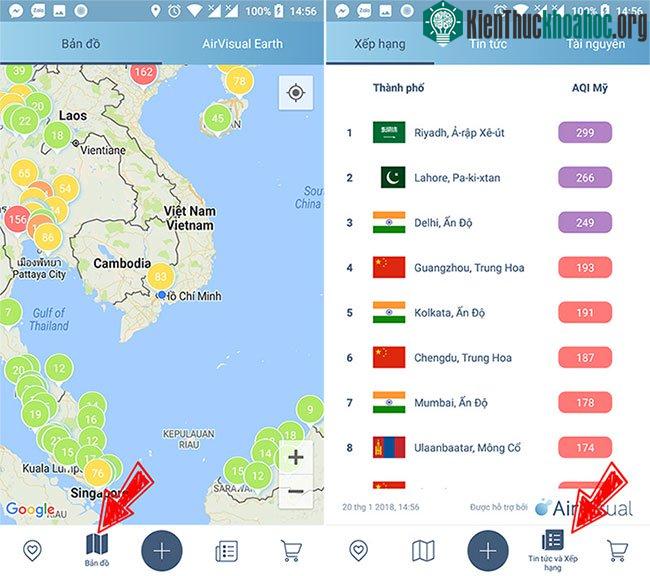 Bảng tham khảo chất lượng không khí các tại các quốc gia khác trên thế giới