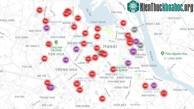 Trang quan trắc PamAir cũng cho chỉ số AQI ở mức xấu, rất xấu. (Ảnh chụp màn hình).