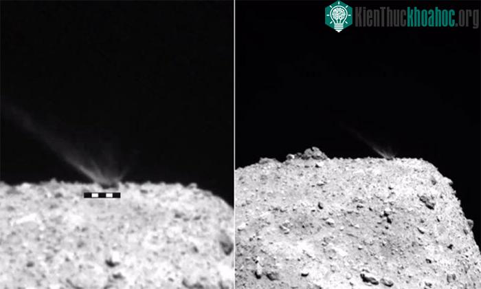 Đất đá văng lên khi tàu Hayabusa 2 bắn tiểu hành tinh Ryugu.