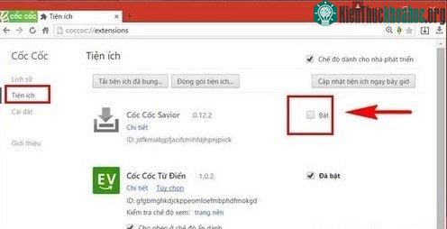 Không tải được video bằng Cốc Cốc do tiện ích Savior bị tắt