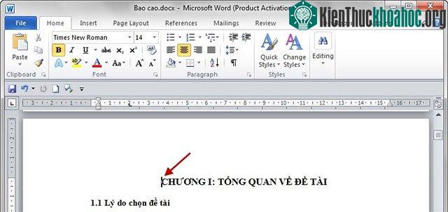 Đầu tiên bạn cần đặt con trỏ chuột vào đầu trang mà muốn bắt đầu đánh dấu trang.