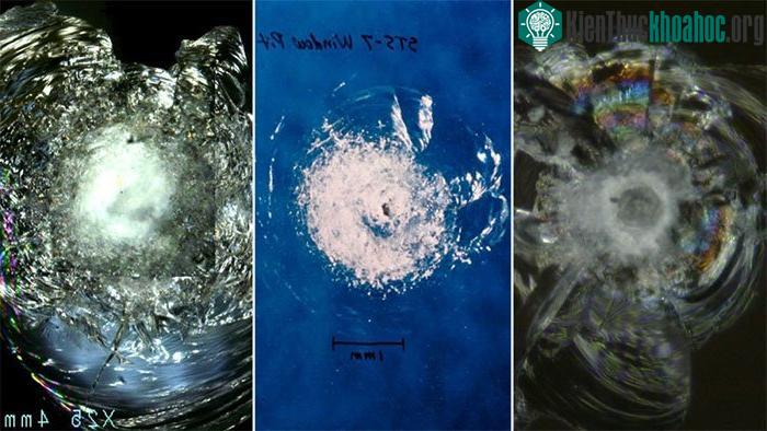 Kính cửa sổ trên tàu vũ trụ của NASA bị nứt sau khi bị rác vũ trụ va vào. Loại kính dùng để thiết kế tàu vũ trụ chịu được lực rất lớn nhưng vẫn bị ảnh hưởng nếu có va chạm ngoài không gian. (Ảnh: N...
