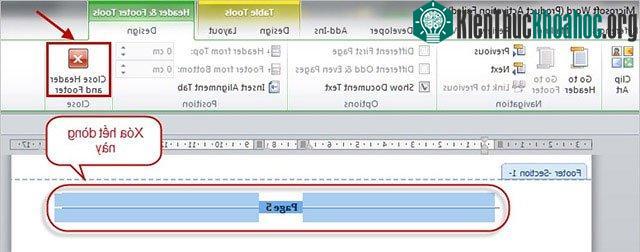 Nhấn Close Header and Footer.