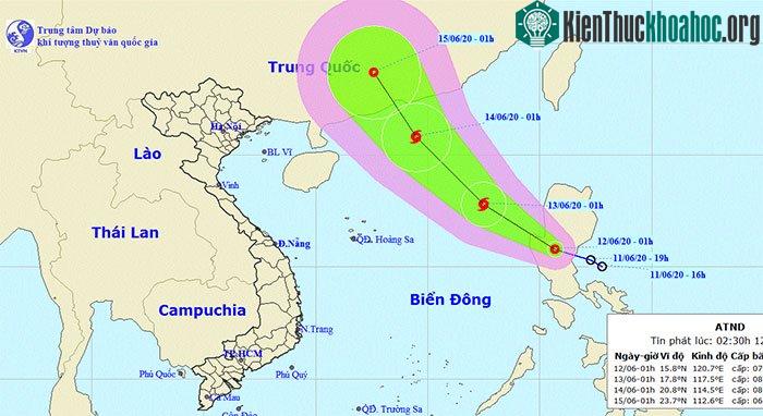 Vị trí và hướng di chuyển của áp thấp nhiệt đới.