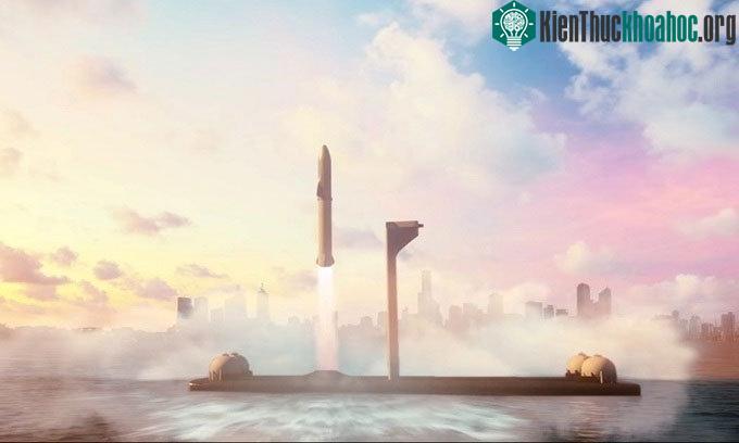 Mô phỏng Starship cất cánh từ bệ phóng ngoài khơi.