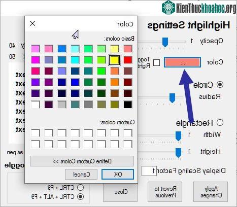 Nhấp vào hộp Color và chọn màu vàng