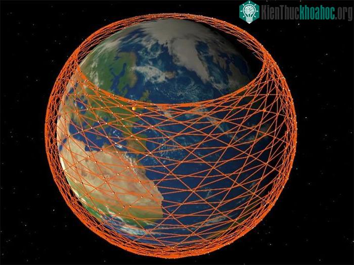 Ảnh mô phỏng mạng lưới vệ tinh của Starlink bao phủ gần như toàn bộ Trái đất. (Ảnh: Đại học College London).