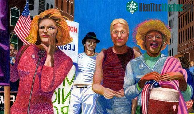 Marsha P. Johnson, Joseph Ratanski và Sylvia Rivera vào năm 1973 được vẽ bởi bởi Gary LeGault.