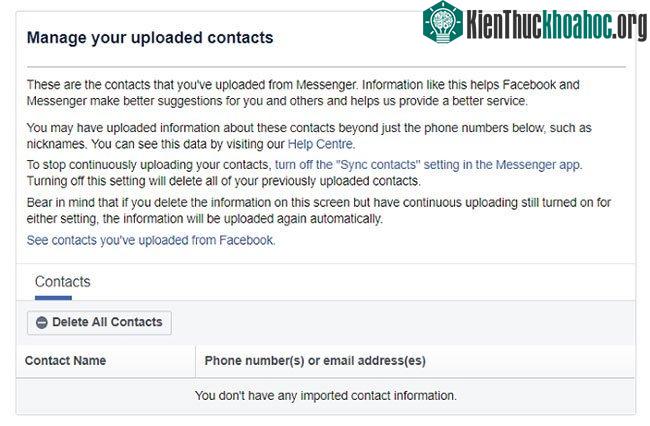 Nhấp vào Delete All Contacts