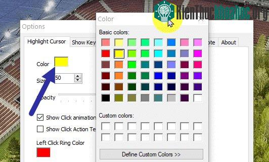 Để thay đổi màu highlight, nhấp vào hộp màu bên cạnh tùy chọn Color