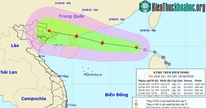 Vị trí và hướng di chuyển của áp thấp nhiệt đới.