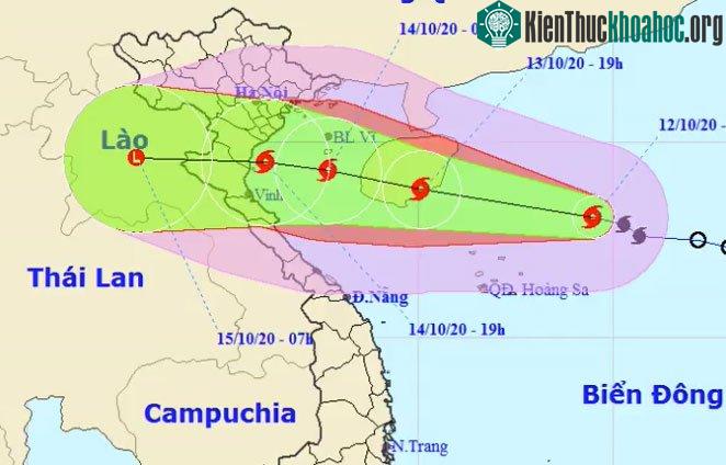 Dự kiến đường đi và vùng ảnh hưởng của bão.