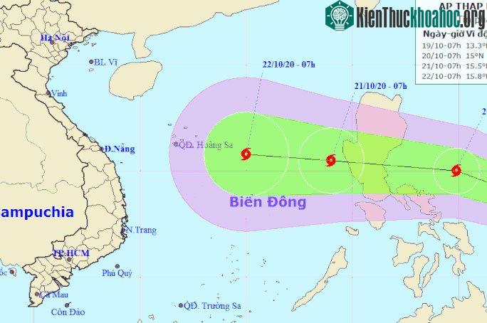 Vị trí và hướng di chuyển của áp thấp nhiệt đới