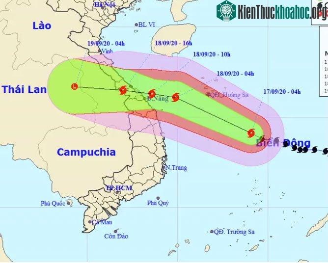 Dự kiến đường đi và vùng ảnh hưởng của bão Noul.