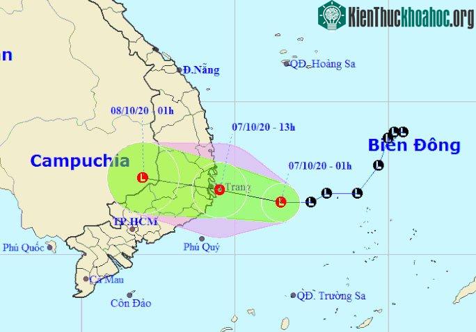 Vị trí và dự báo hướng đi của áp thấp nhiệt đới