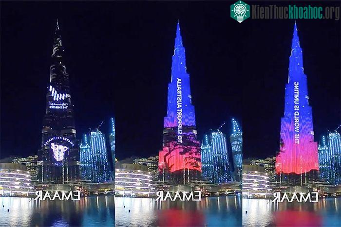 Bề mặt tòa nhà chọc trời cũng thường chia sẻ thông điệp đến các quốc gia gặp khủng hoảng