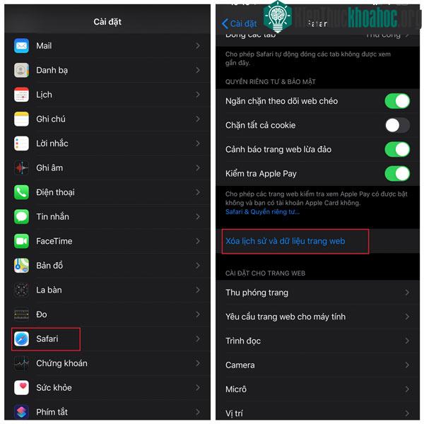 Nếu muốn xoá dữ liệu duyệt web