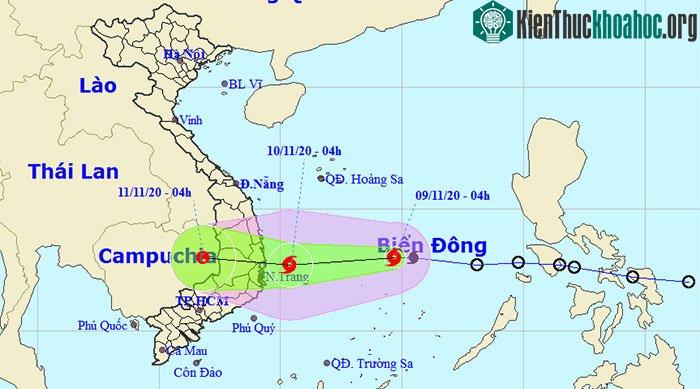 Hướng di chuyển của bão Etau.