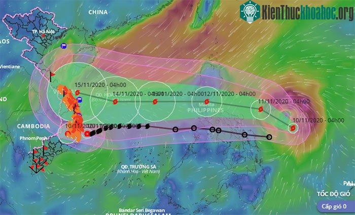 Dự báo đường đi và vùng ảnh hưởng của bão Vamco.